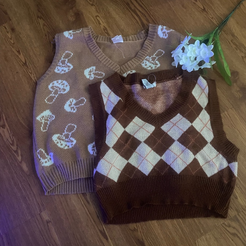 2 brown sweater vests